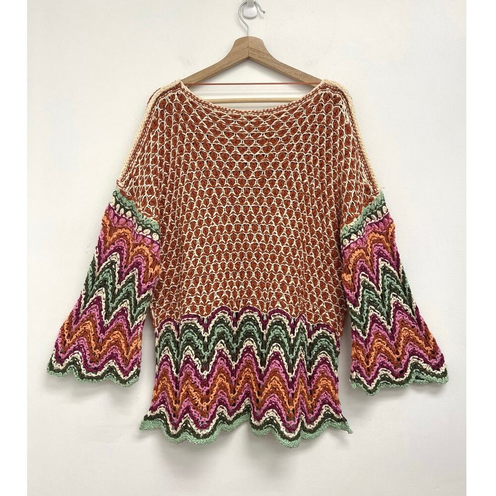 Free People Heatwave Pullover Crochet Boho Hippie Chevron Colorful Sweater - Sml - Picture 3 of 14